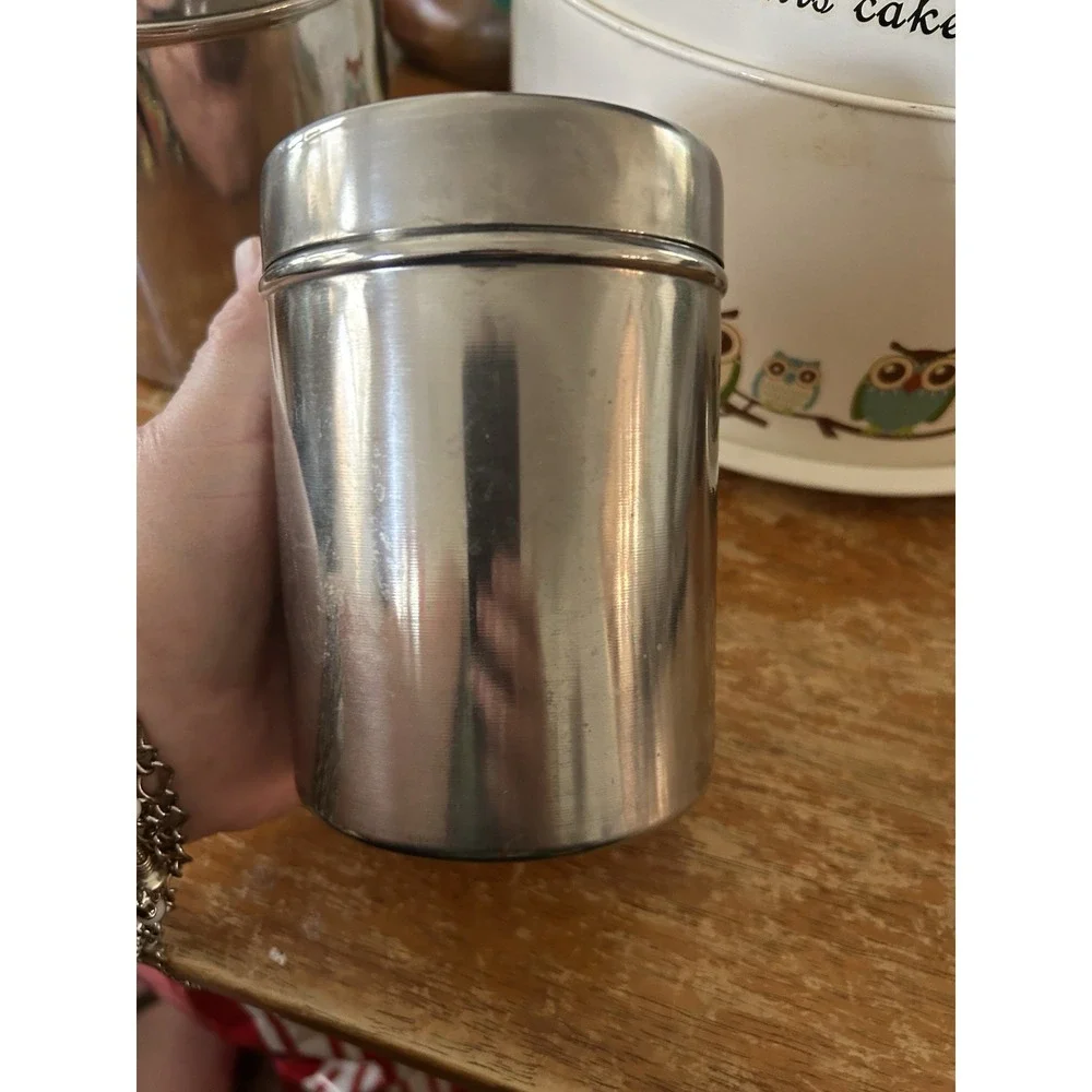 Vintage Stainless Steel Canister Set of 3 w/ Lids MCM Kitchen Storage NESTING